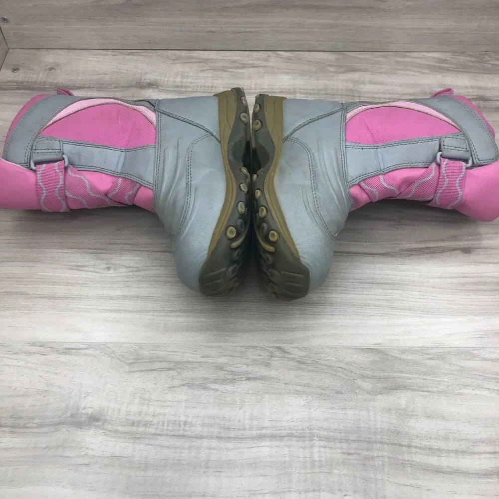 LL Bean Boots Kids Size 1 Pink Gray Insulated Winter Snow Hook and Loop Strap